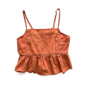 LA Hearts Burnt Orange Embroidered Crop Top Womens Medium Cottage UT Austin Tex